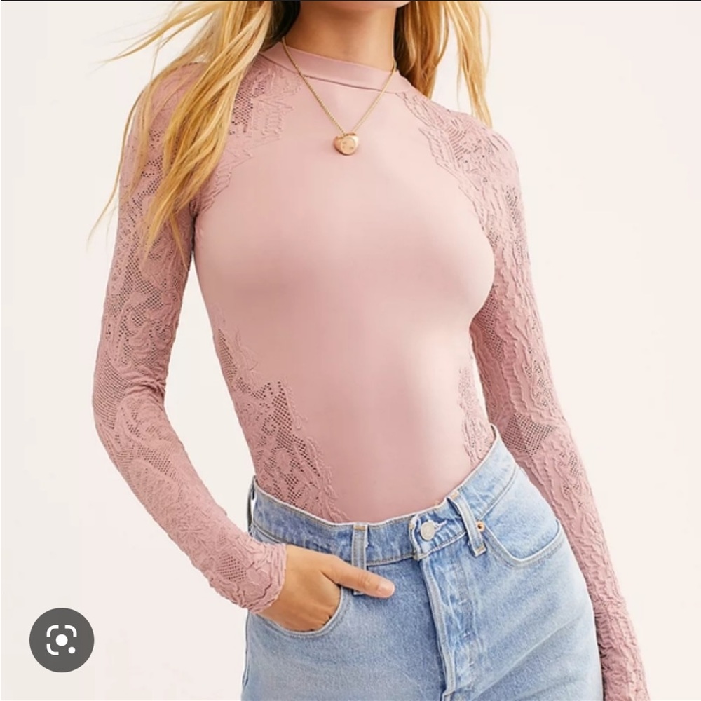 Free People Pink Lace Long Sleeve Top
